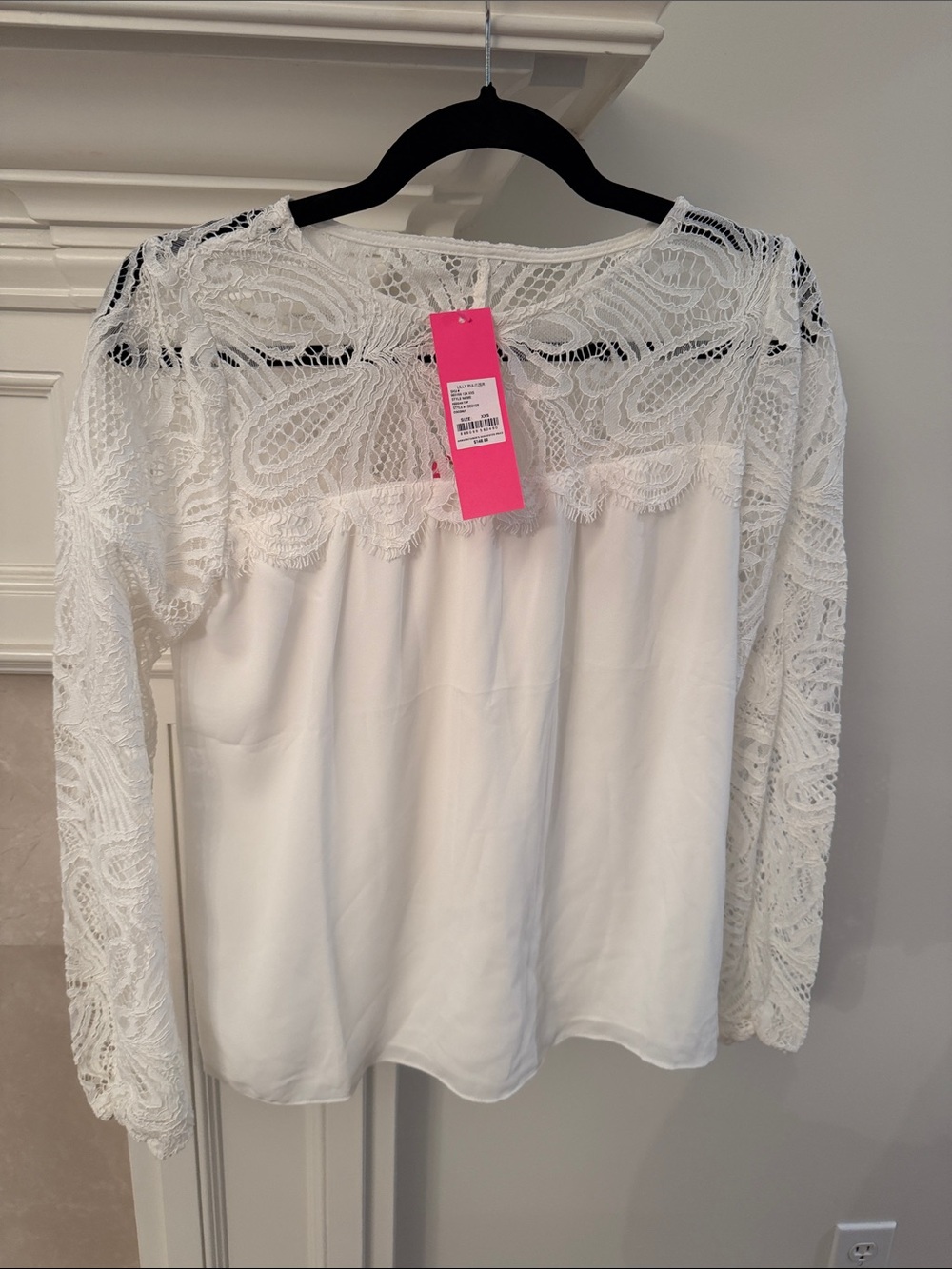 Lilly Pulitzer Cream Keegan Lace Yoke Long-Sleeve Blouse